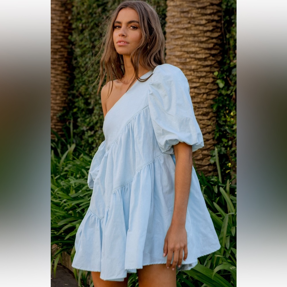 Showpo Light Blue One-Shoulder Mini Dress